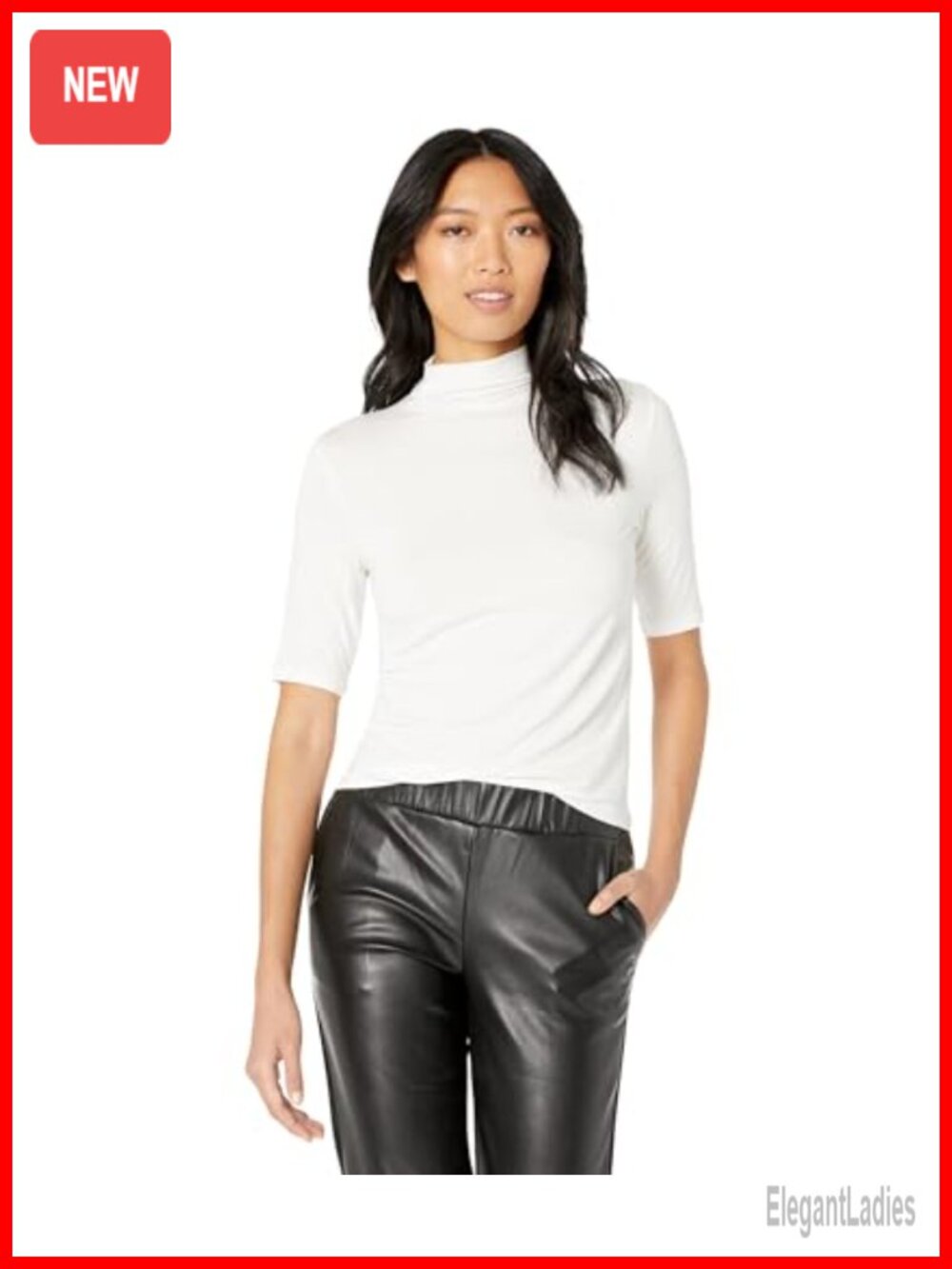 Easy Elbow Sleeve Funnel Neck T-Shirt Regular Fit 3/4 Sleeve Casual